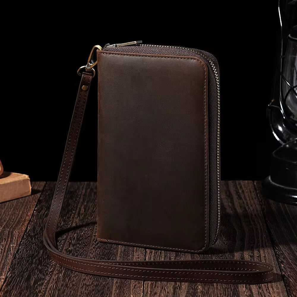 Portefeuille Zippé de Luxe en Cuir Véritable avec Emplacement AirTag – Élégant, Sécurisé et Multifonction