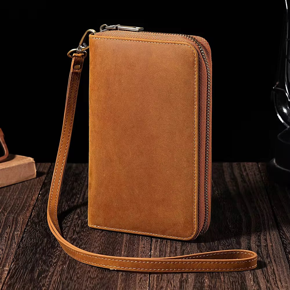 Portefeuille Zippé de Luxe en Cuir Véritable avec Emplacement AirTag – Élégant, Sécurisé et Multifonction