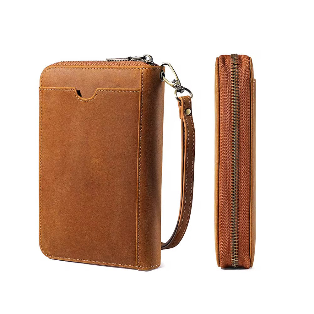 Portefeuille Zippé de Luxe en Cuir Véritable avec Emplacement AirTag – Élégant, Sécurisé et Multifonction