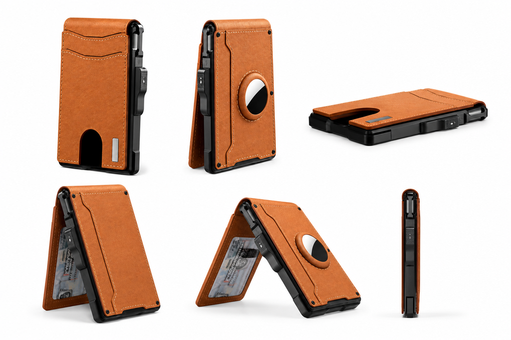 Premium Leather RFID Wallet with Card Ejection &amp; AirTag Holder