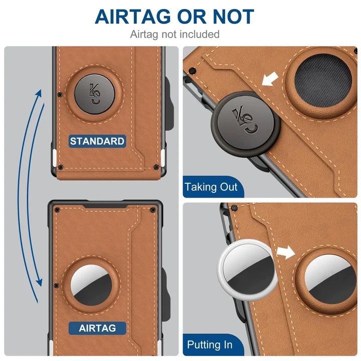 Portefeuille RFID en Cuir Premium avec Éjection Cartes & Support AirTag