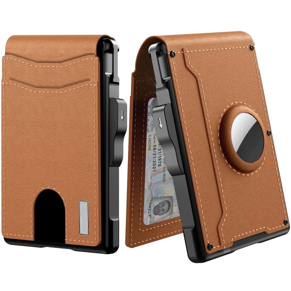 Premium Leather RFID Wallet with Card Ejection &amp; AirTag Holder